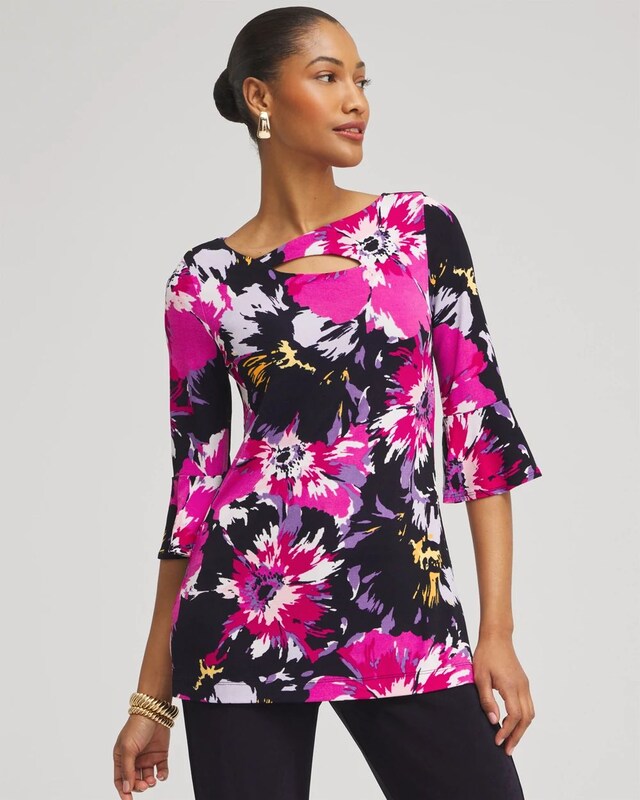 Travelers Floral Keyhole Top - image 1